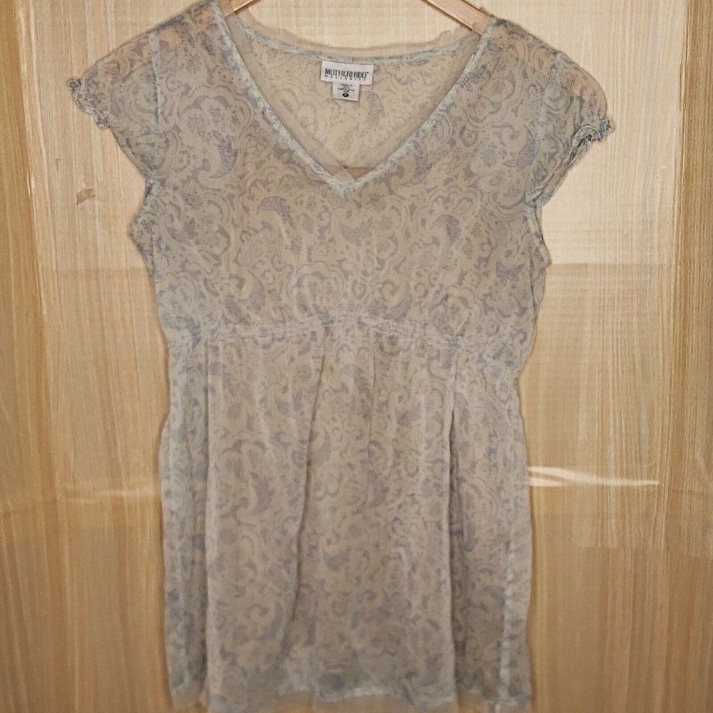 Motherhood Maternity Womens Blue White Short Sleeve Tunic With Tan Cami Small